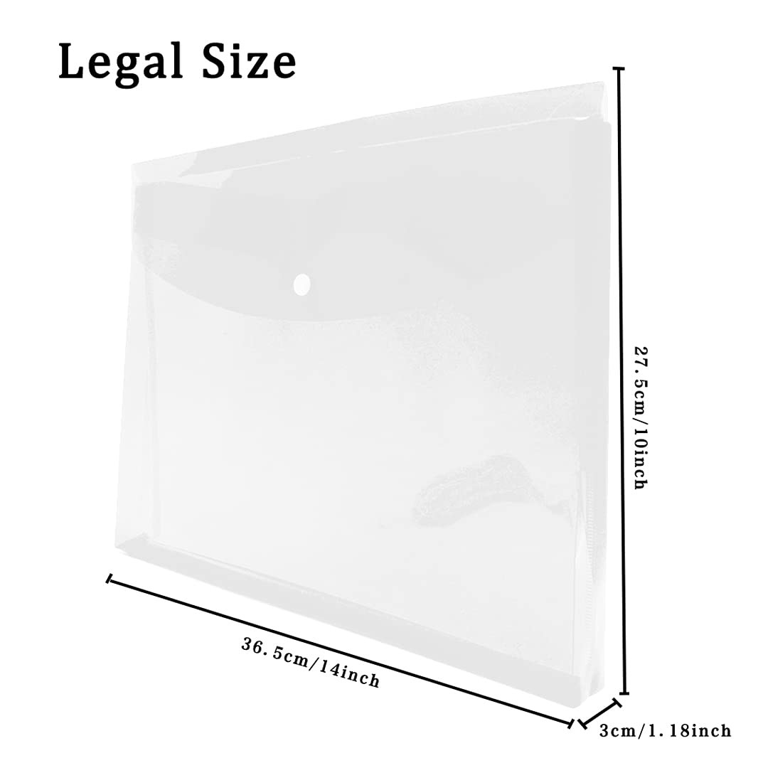 24pcs Legal Size Clear Poly Floders, Plastic Envelopes with Snap White