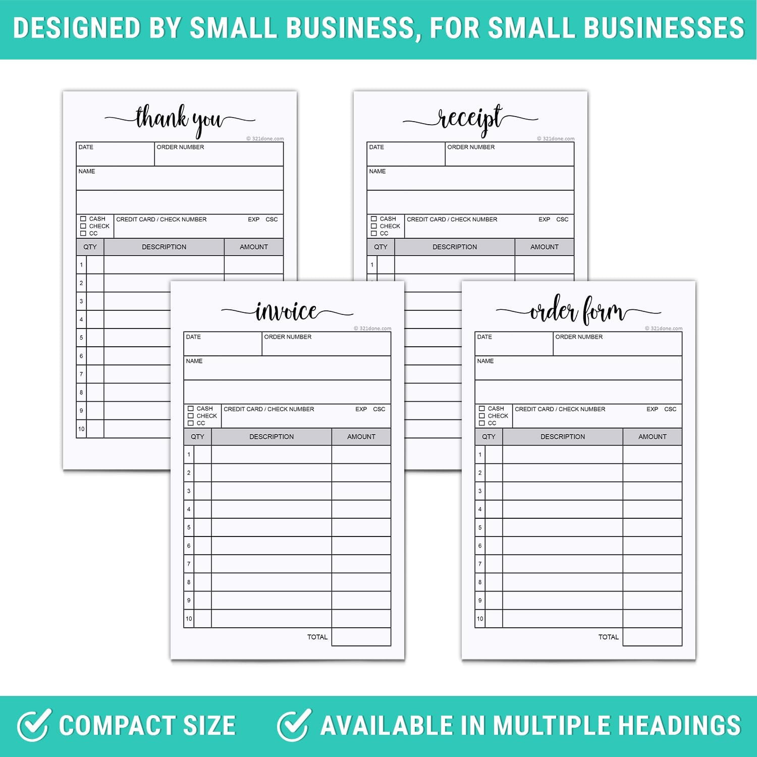 Receipt Book with Carbon Copies for Small Boutique Business, 2-Part Carbonless C