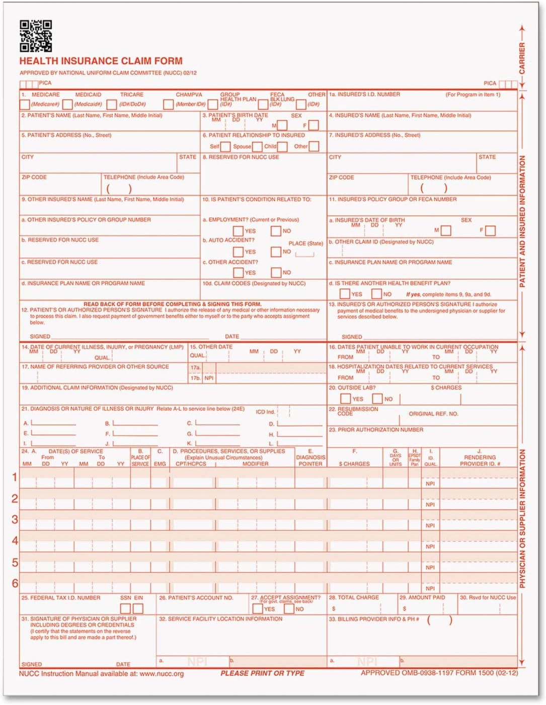 Health Insurance Claim Forms for Laser Printer, 8.5 X 11 Inches, 500 Sheets per