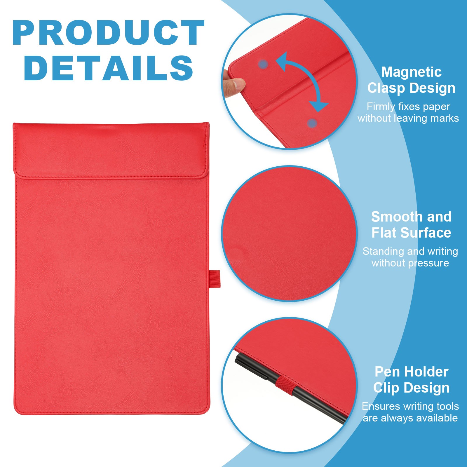 2 Pack Magnetic Leather Clipboard, 14″x9″ Clipboard with Pen Holder (Red)