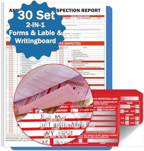 PUNCHMAN 30 Pack Annual Fleet Inspection Report Form & Red Aluminum Label, 3-…