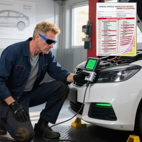 20-Pack Annual Vehicle Inspection Report Forms with Red FMCSA Aluminum Labels, 3