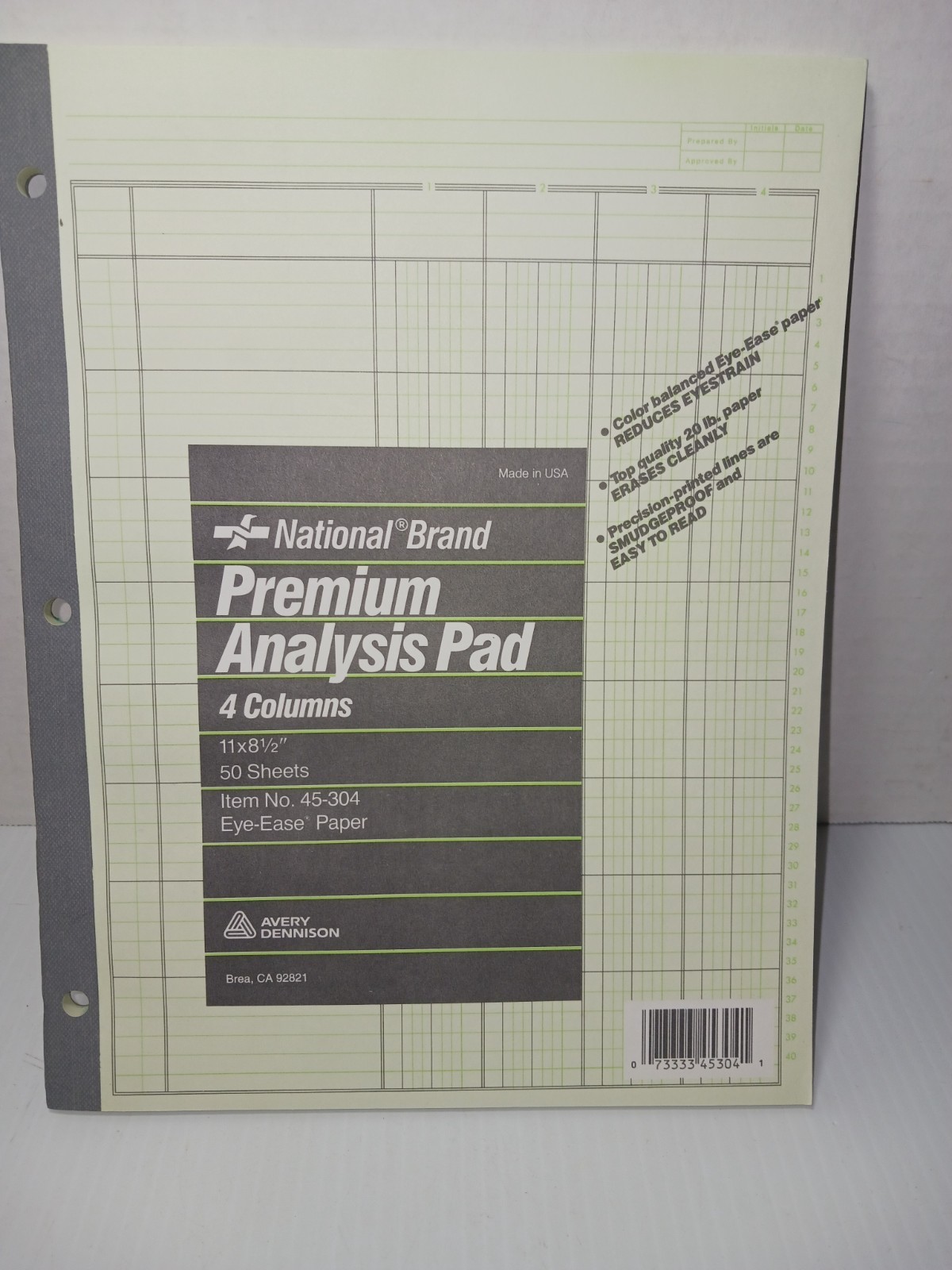 Avery National Brand Premium Analysis Pads 4 Column 11 x 8.5in 45-304 New