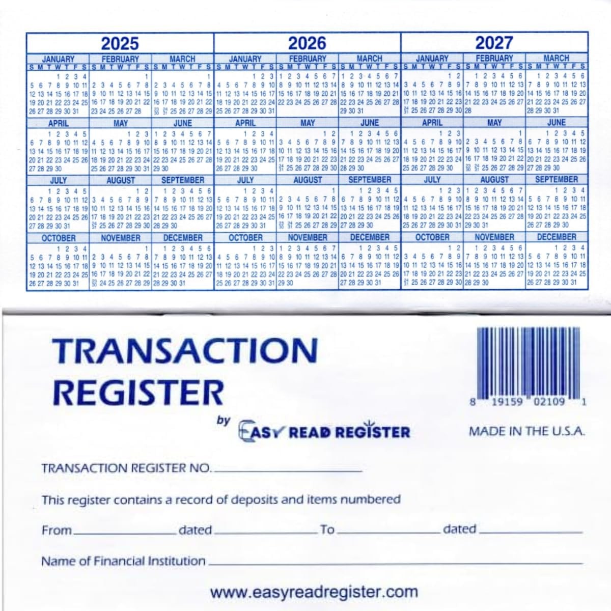 12 Checkbook Transaction Registers 2025-2026-2027 Calendars Check Book Bank …