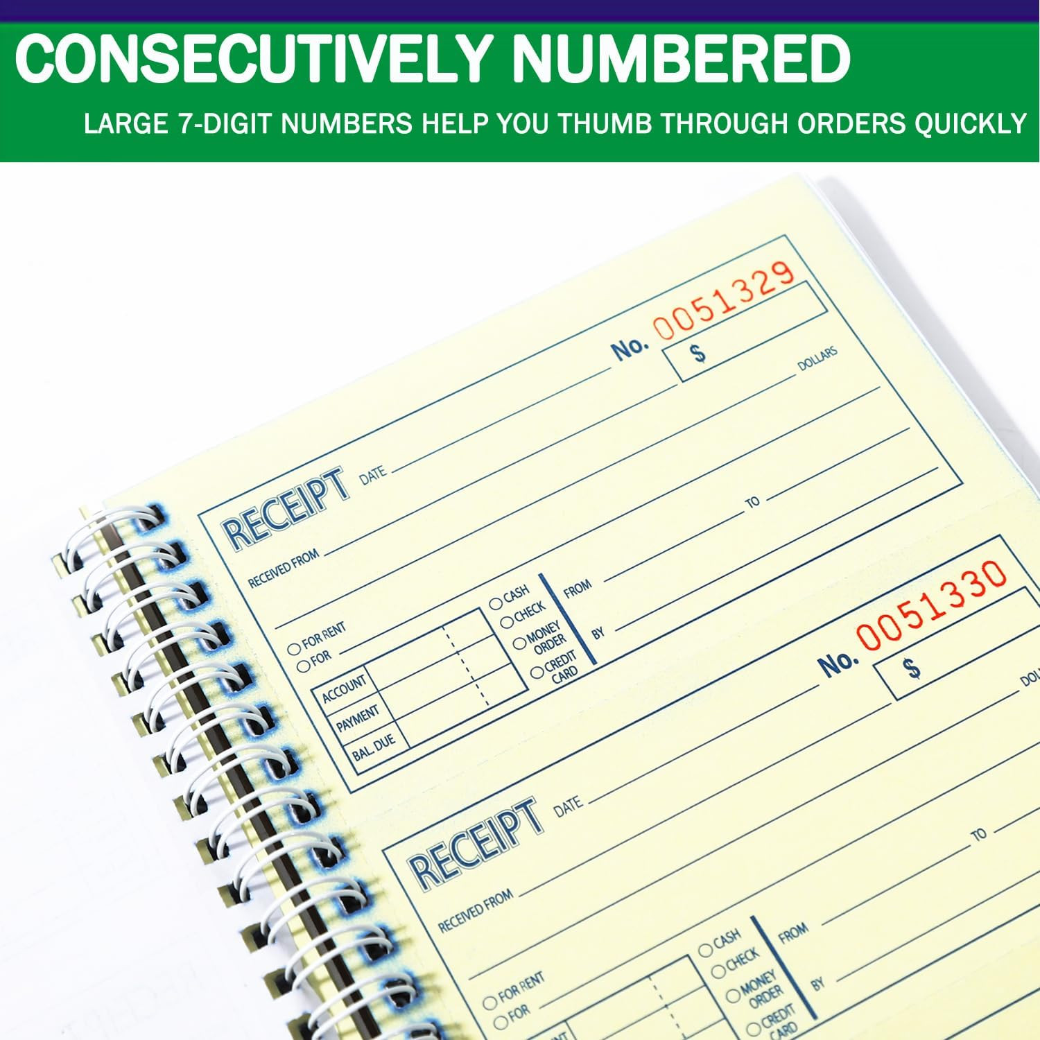 Cash Receipt Book with Duplicate, 200 Sets, 2-Part Carbonless, 5-1/4″ X 11″, Spi