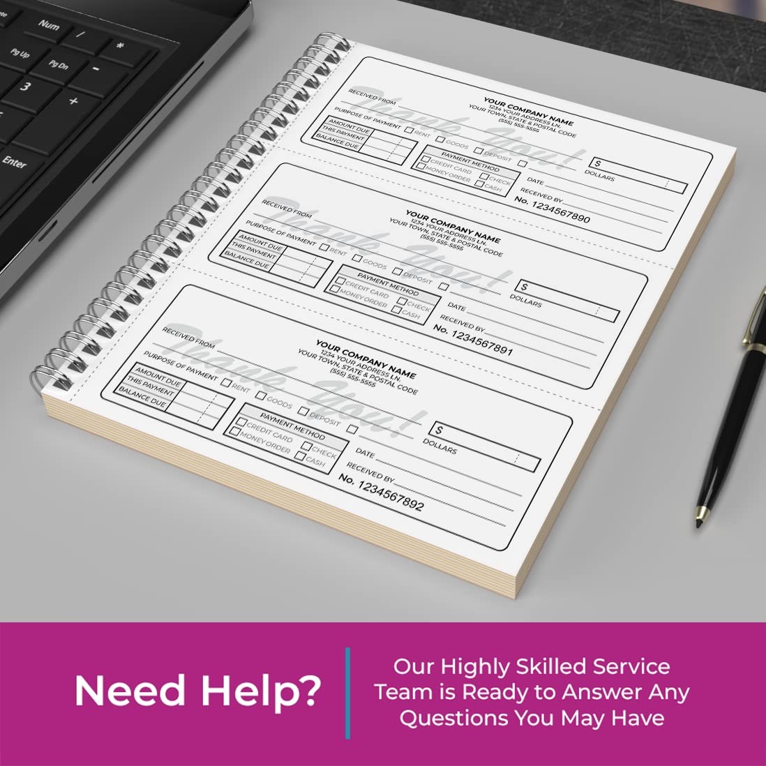 Custom 8.5″ x 7″ (3 Per Page) Carbonless NCR Books in 2-Part Duplicate Invoic…