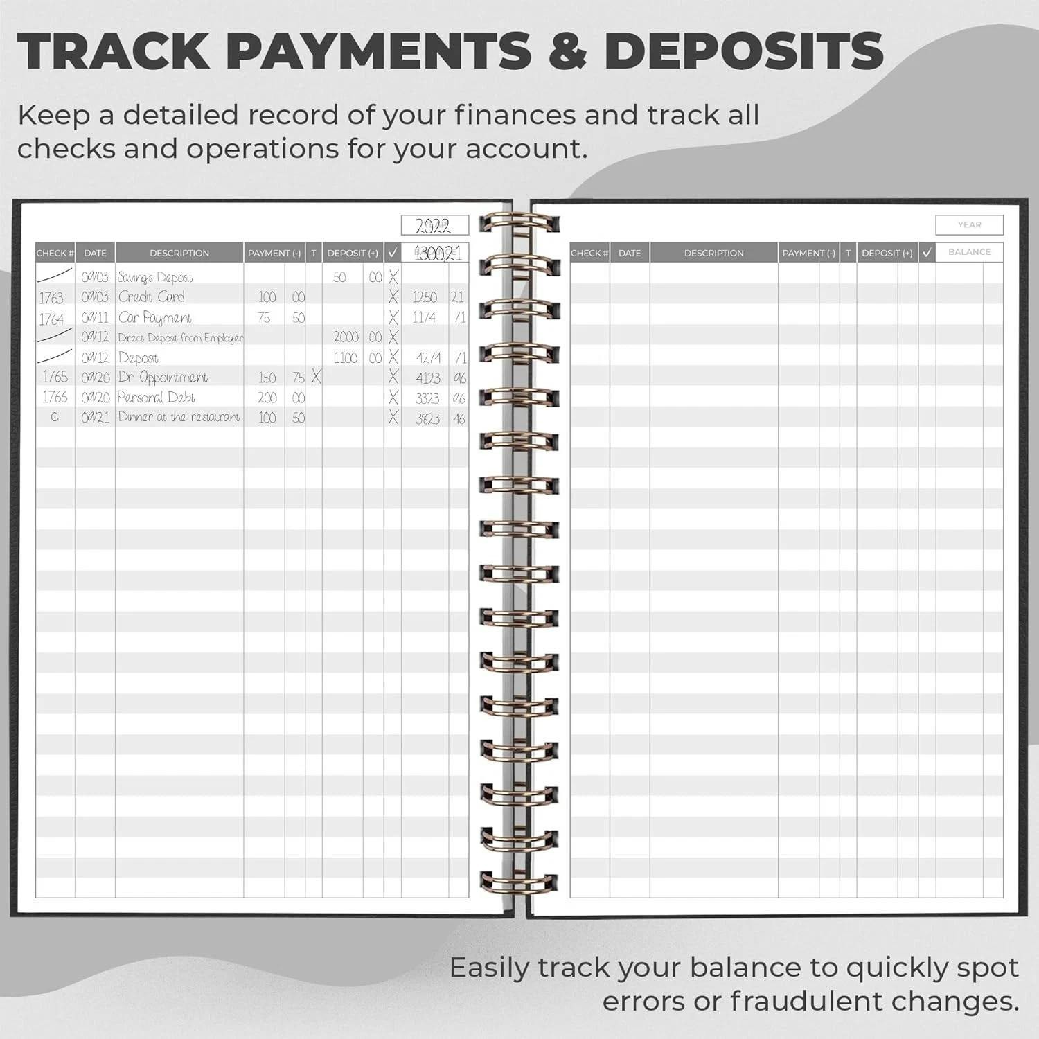 Check Register for Personal Checkbook – 6.1″ x 8.3″, Hardcover, Black