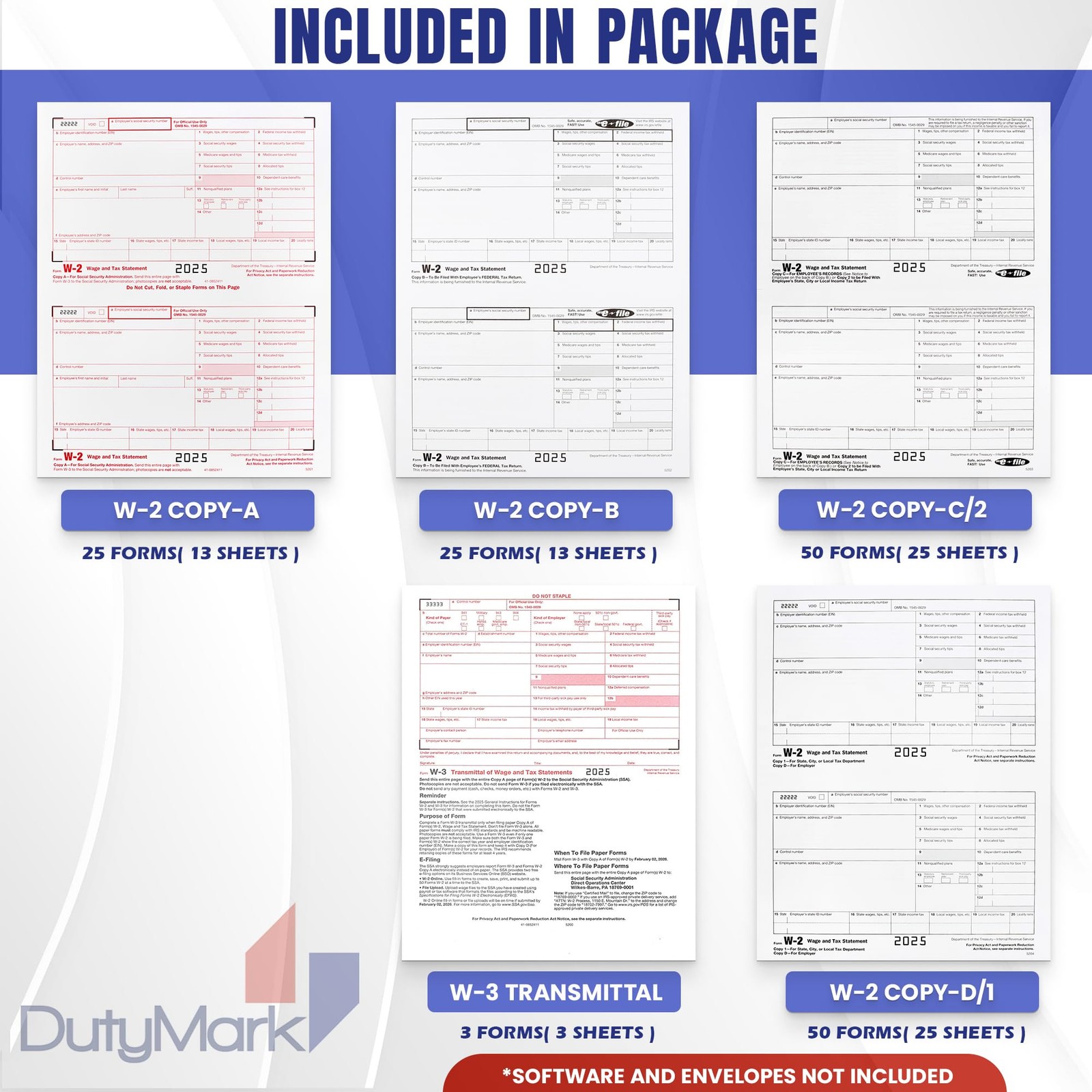W2 Forms 2025 6 Part, Kit of Laser Tax for 25 25 No Envelopes
