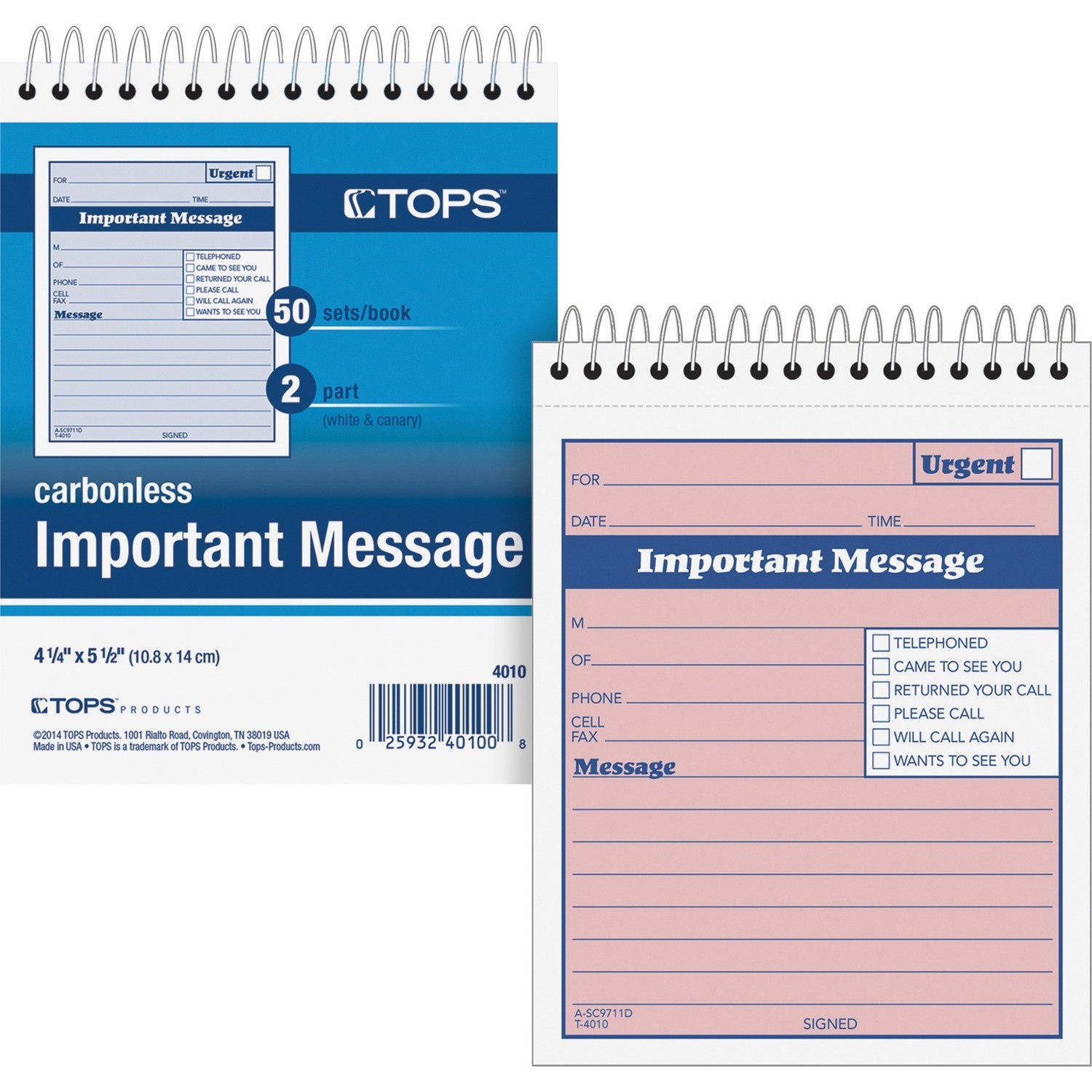 Cardinal Brands TOP4010 Important Message Book 50 Sheets Pink