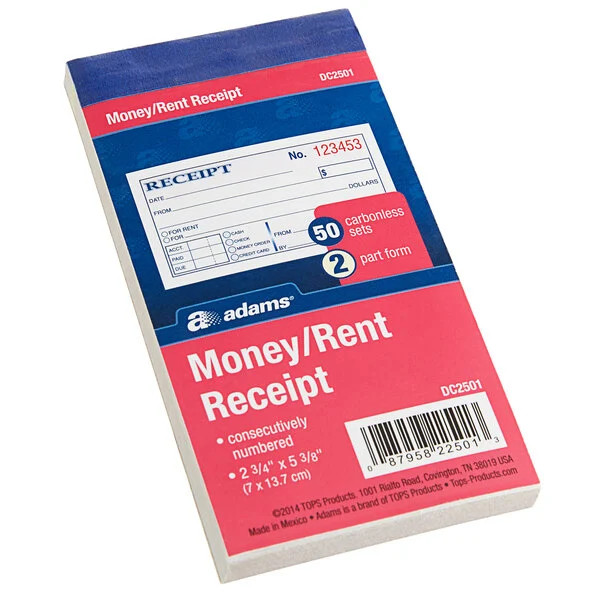 Adams DC2501 Money/Rent Receipt, 50 Carbonless Sets, 2 Part Form, 2 3/4″ x 5 3/8