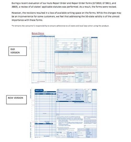 Adams Garage Repair Order Forms, 8.5 x 11.44 Inches, 3 Part, 50 Sets, White