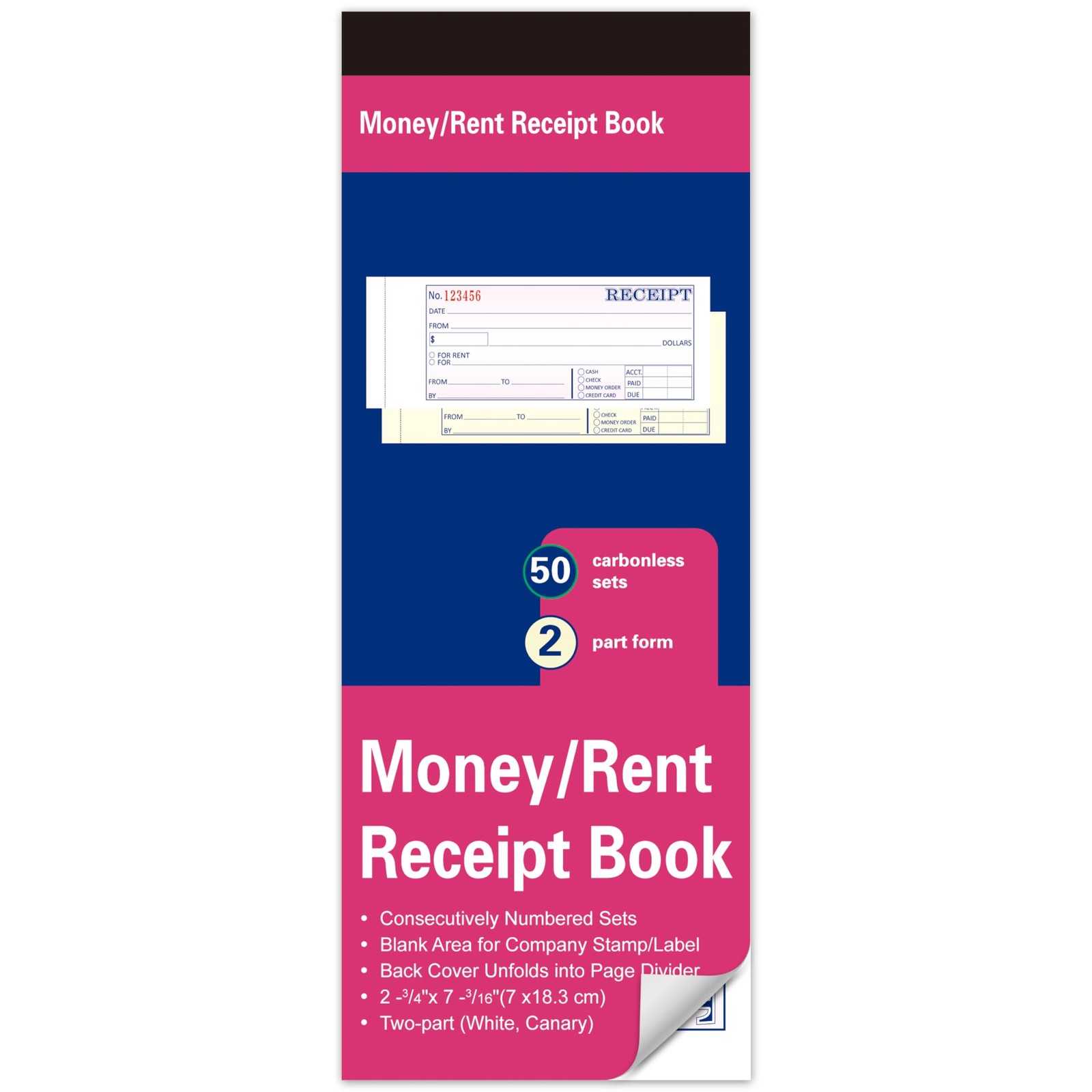 Case Receipt Book,2.75×7.2 Inches 2 Part Carbonless,Receipt 2.75×7.2 inches