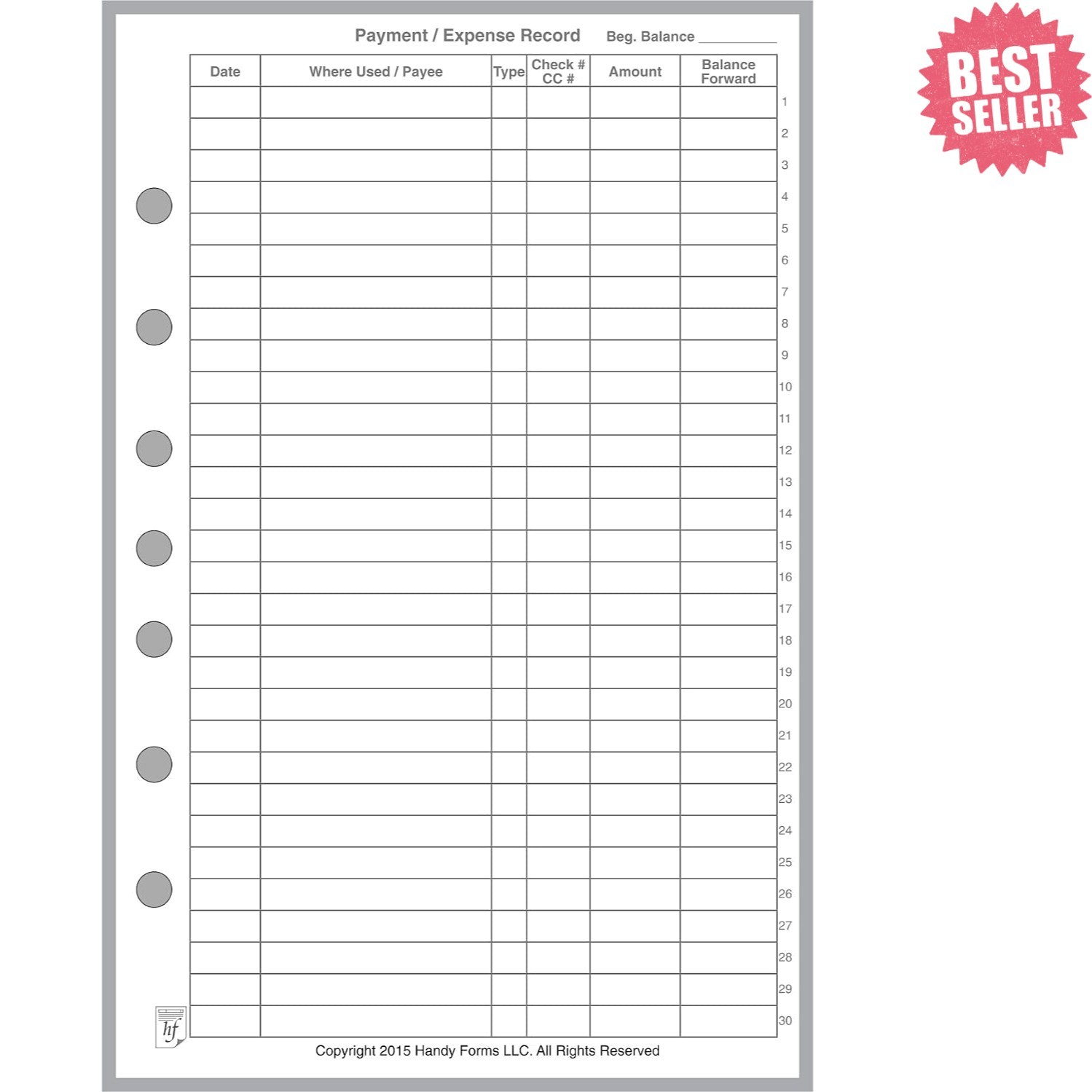 5.5″ x 8.5″ Payment & Expense Organizer Insert – 50 Punched Sheets for Notebooks