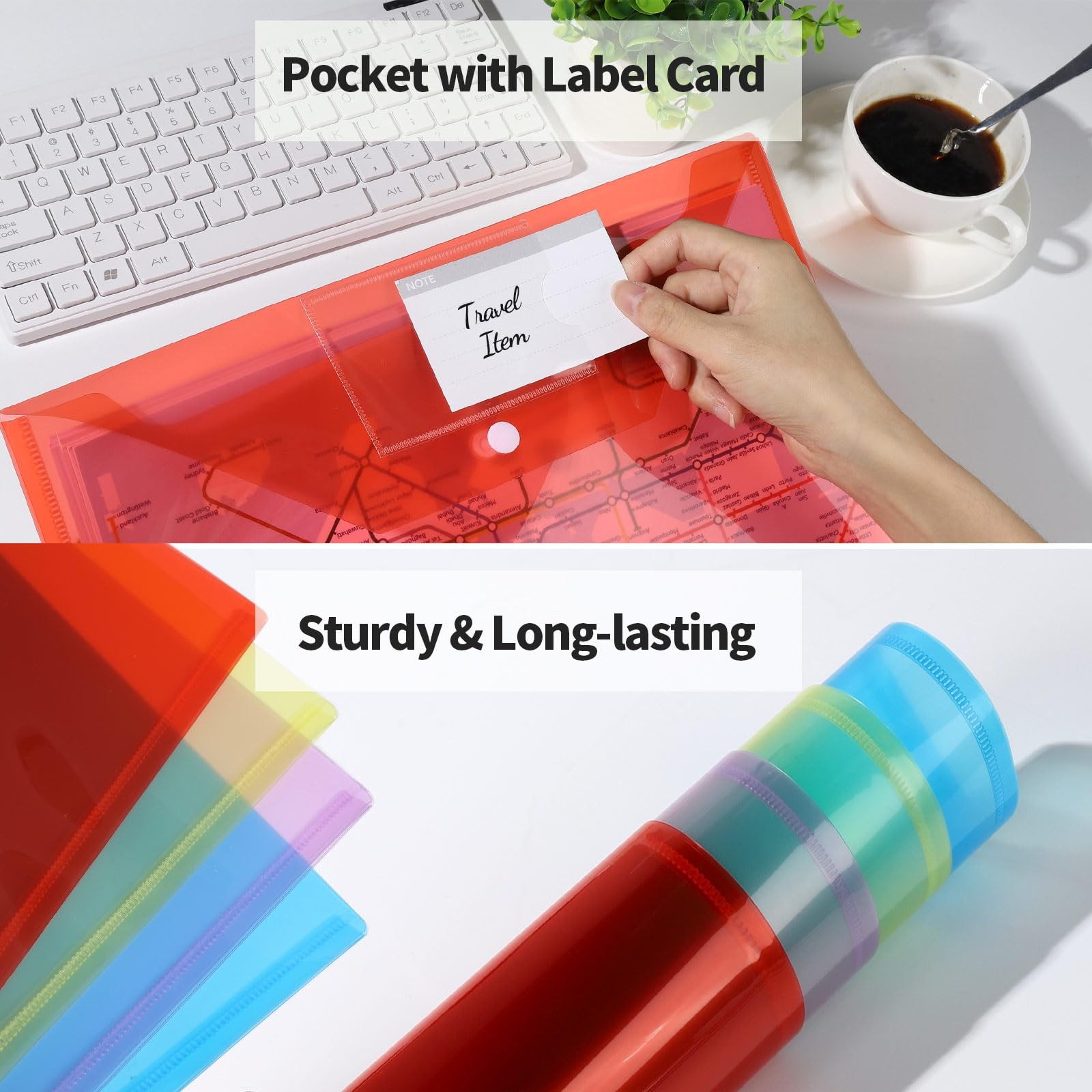 LEOBRO File Folders for Documents, 4 Pcs Plastic with Assorted