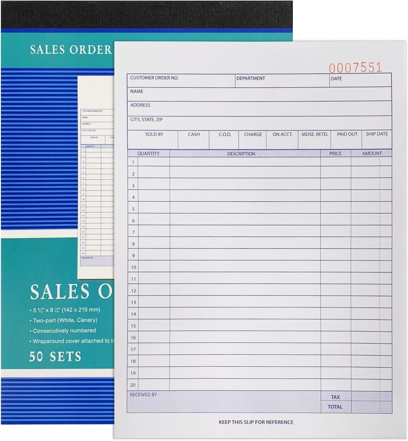 Professional Carbonless 2-Part Receipt Book, 5.5″x8.5″, 50 Sets, Durable Design