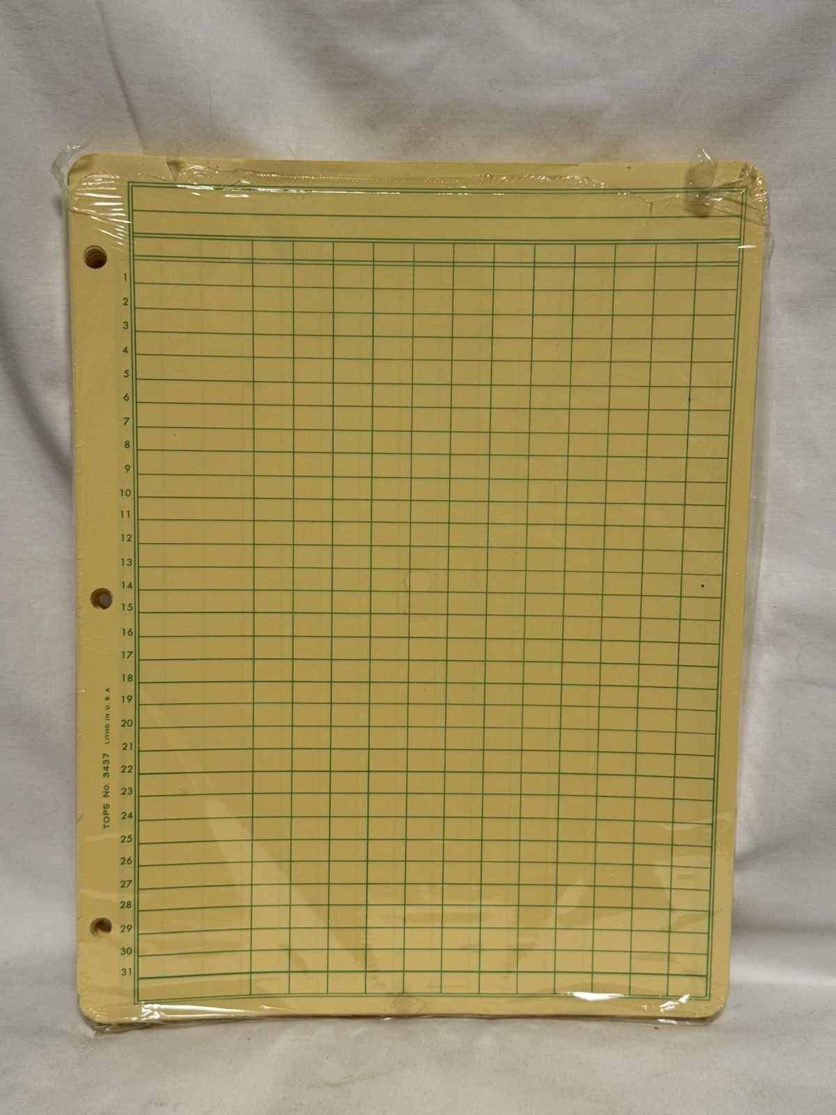 Vintage Worksheets TOPS No 3437 8.5×11 Three Hole 12 Numbered Columnar 95 Sheets