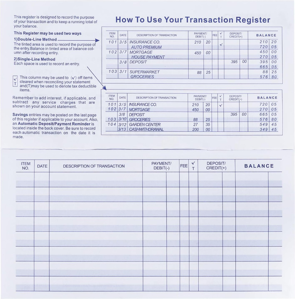 20 Pack Checkbook Register, Check Registers for Personal, Blank Ledger Transact