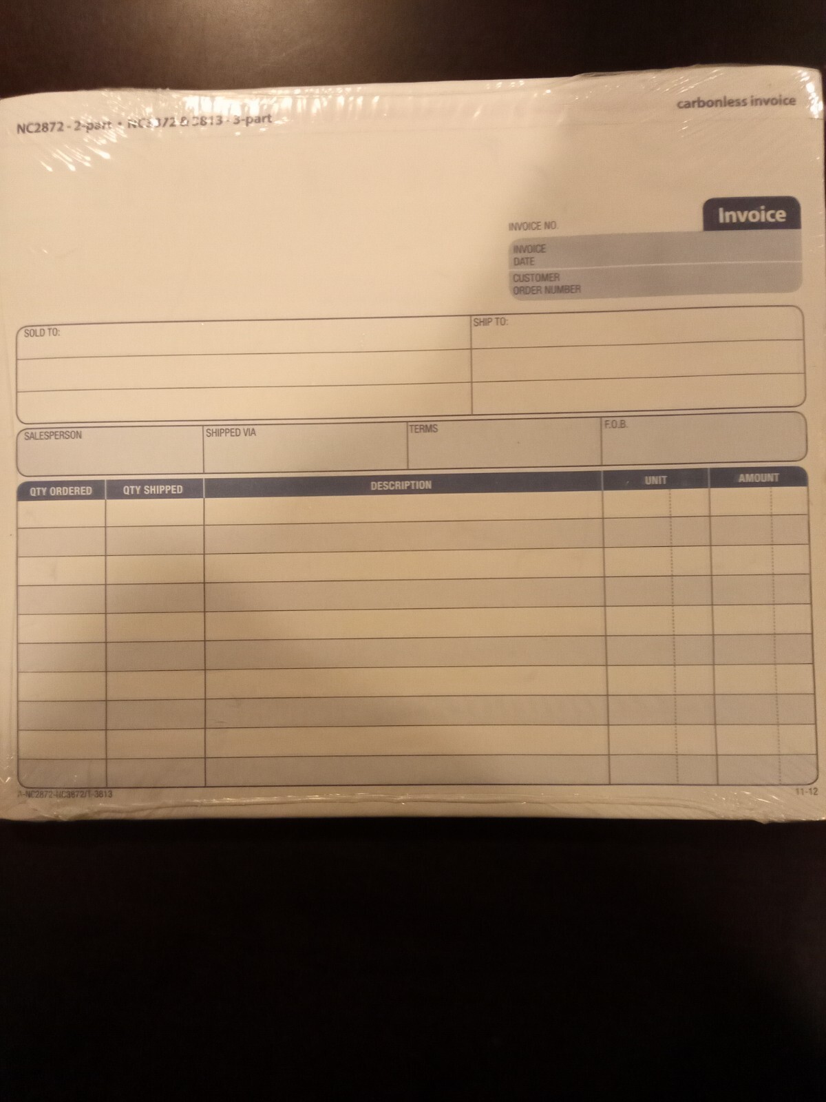 NEW! Adams Invoice Unit Set,, Carbonless, 100/PK (NC2872-50 2 part)