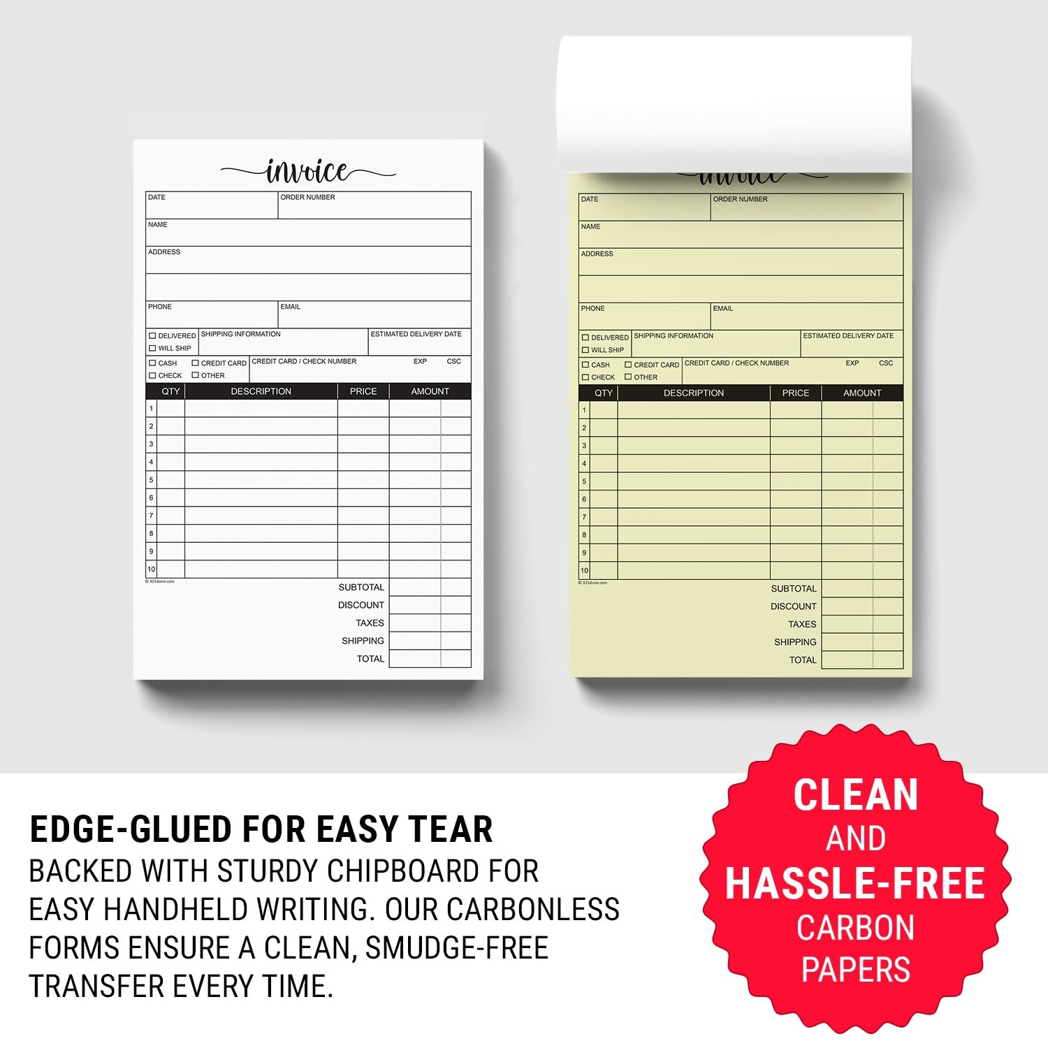 321Done Invoice Pad, Edge-Glued Pad (Small), 2-part: (White / Yellow)