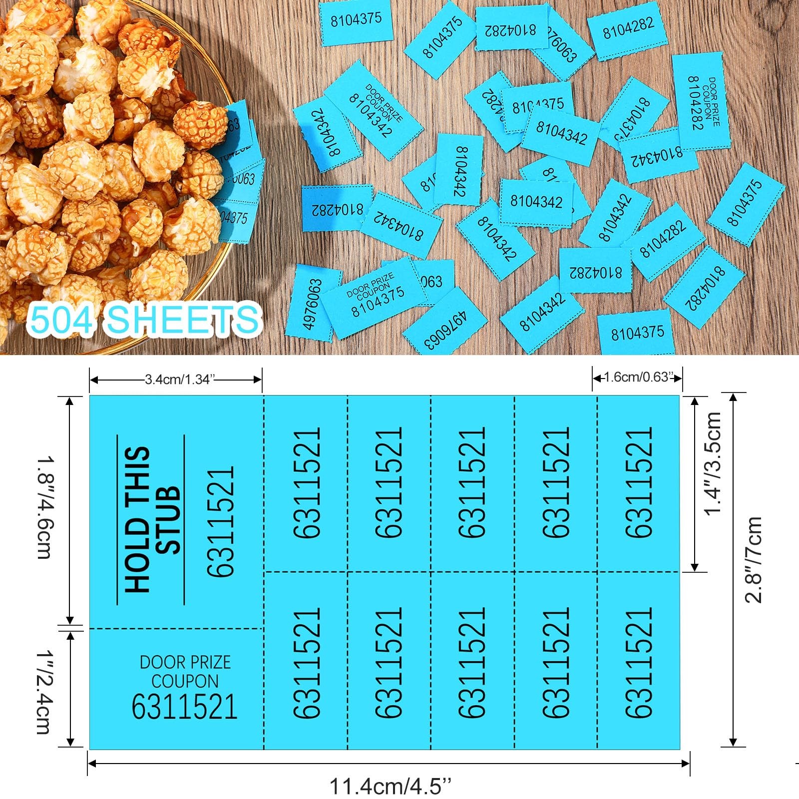 Kosiz 504 Sheets Raffle Auction 4.5 x 2.76 inches/ 11.4 x 7 cm, Lake Blue
