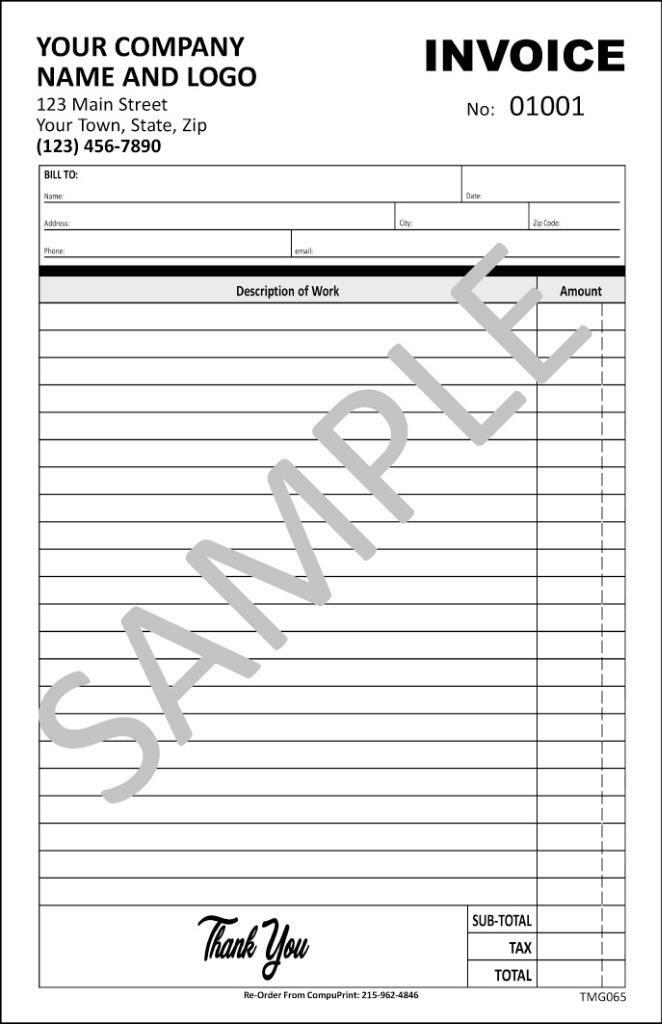 Invoice For Services / 5.5 X 8.5 / 2 or 3 Part Carbonless / TMG065 / Customized