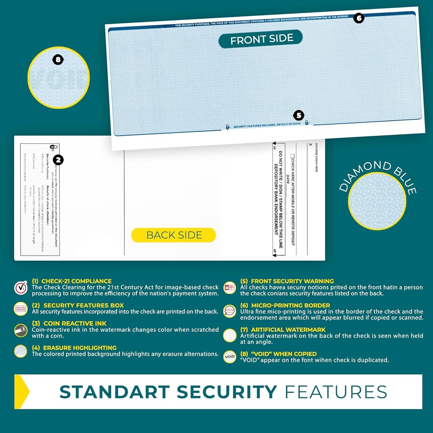 50 Sheets of Business Check Paper – Security Features & Laser Compatible