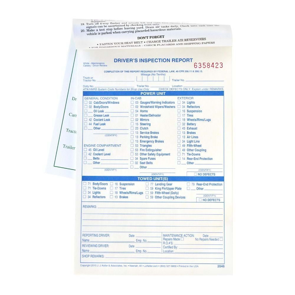 J. J. Keller Detailed DVIR Book 10-pk., 2-Ply Carbonless, Blue Ink, 5.5″ x 8.5″