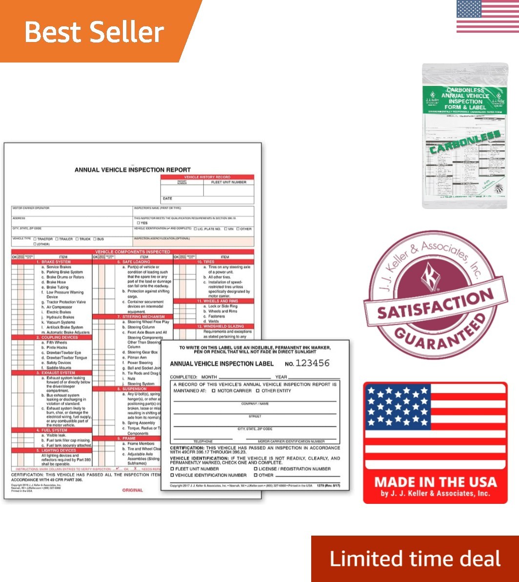 Annual Vehicle Inspection Report Shrinkwrapped Snap-Out Format, 3-Ply Carbonl…