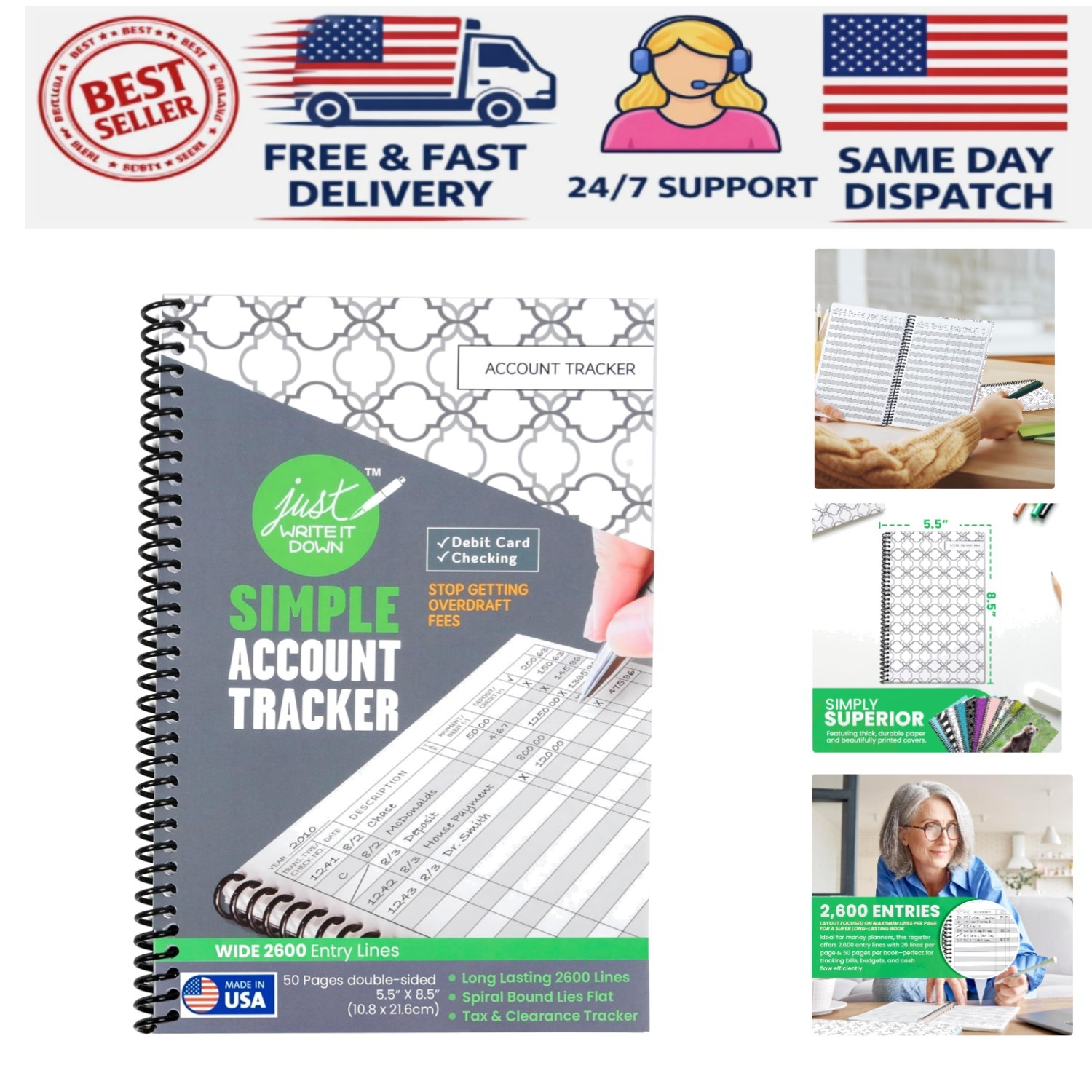 User-Friendly Check Book Register – 2,600 Entry Lines, Eco-Friendly Production