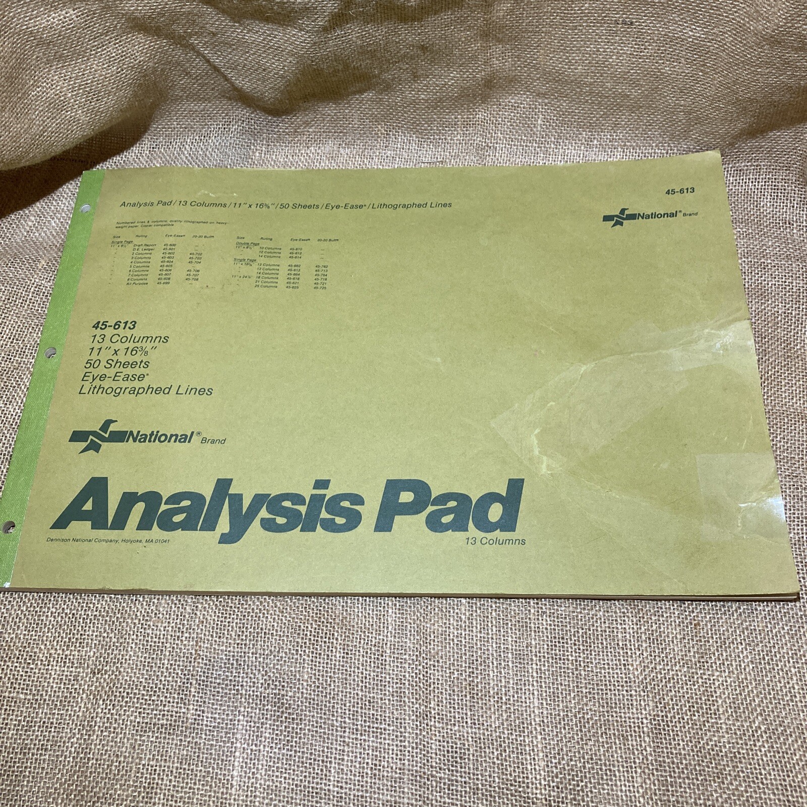 NATIONAL Analysis Pad, 13 Columns, Green Paper, 11 X 16.375″, 50 Sheets (45613)