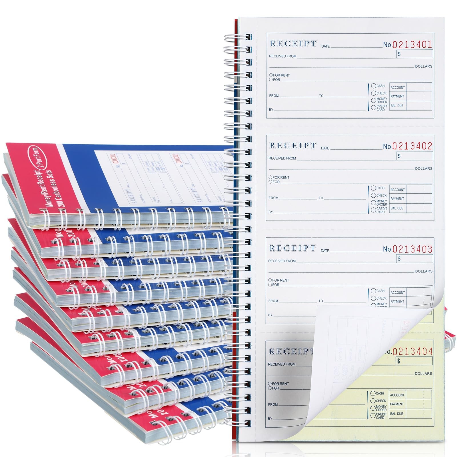 10 PCS Money Rent Receipt Book 2 Part Carbonless 200 Sets 5.25×11 Inch