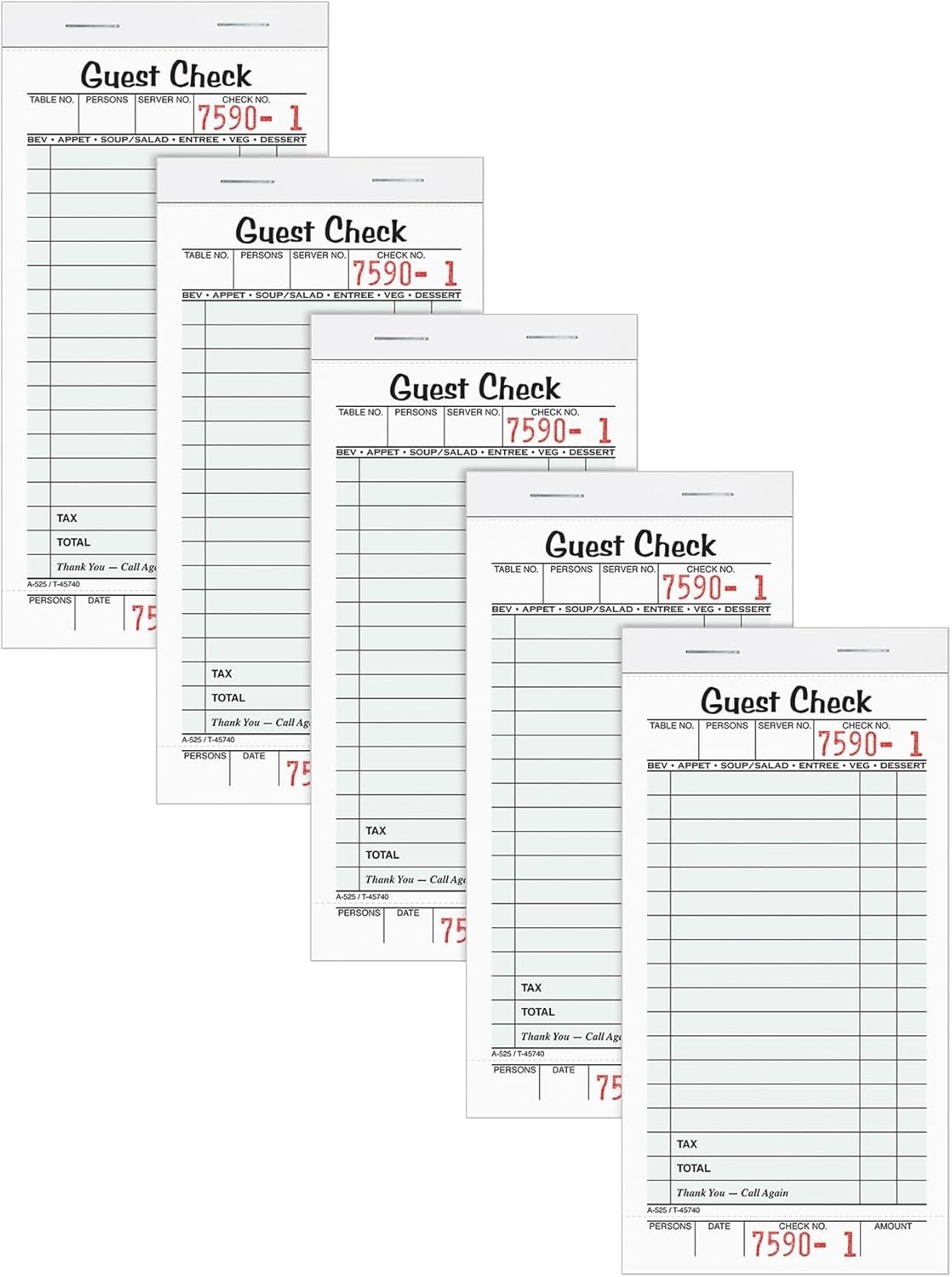 Guest Check Pads, Single Part, Perforated, White, 3-2/5″ x 6-3/4 “, 50 Sheets…