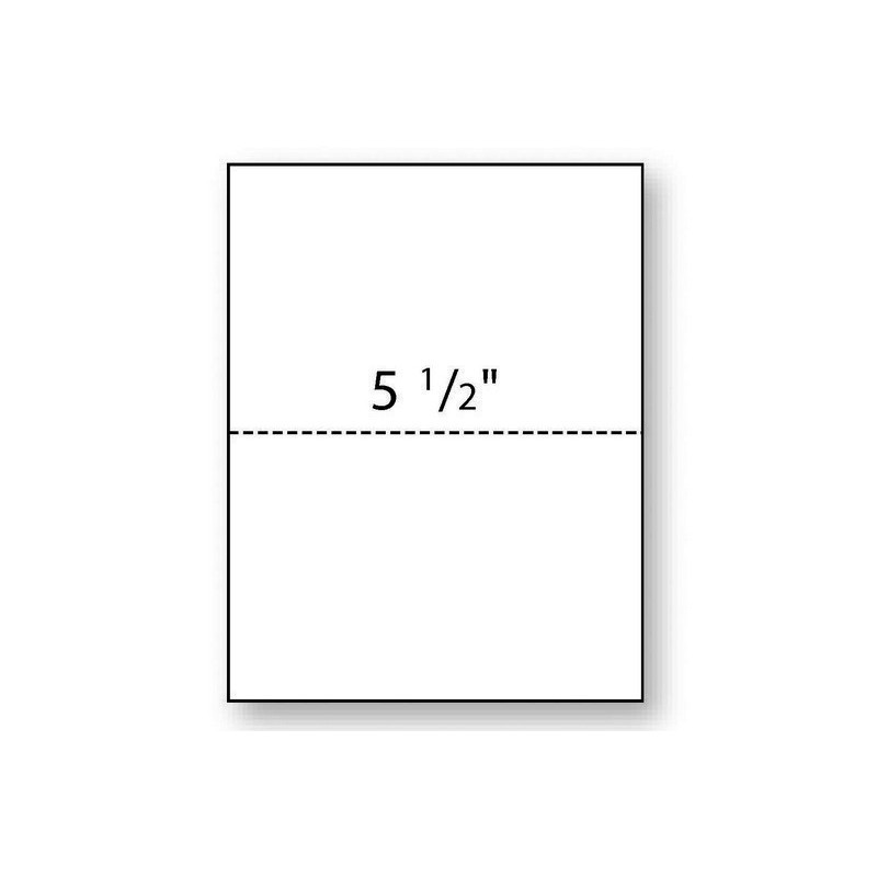 8-1/2” x 11″ Laser Cut Sheet, 24# White Stock, 1 Horizontal Perforation 5-1/2″