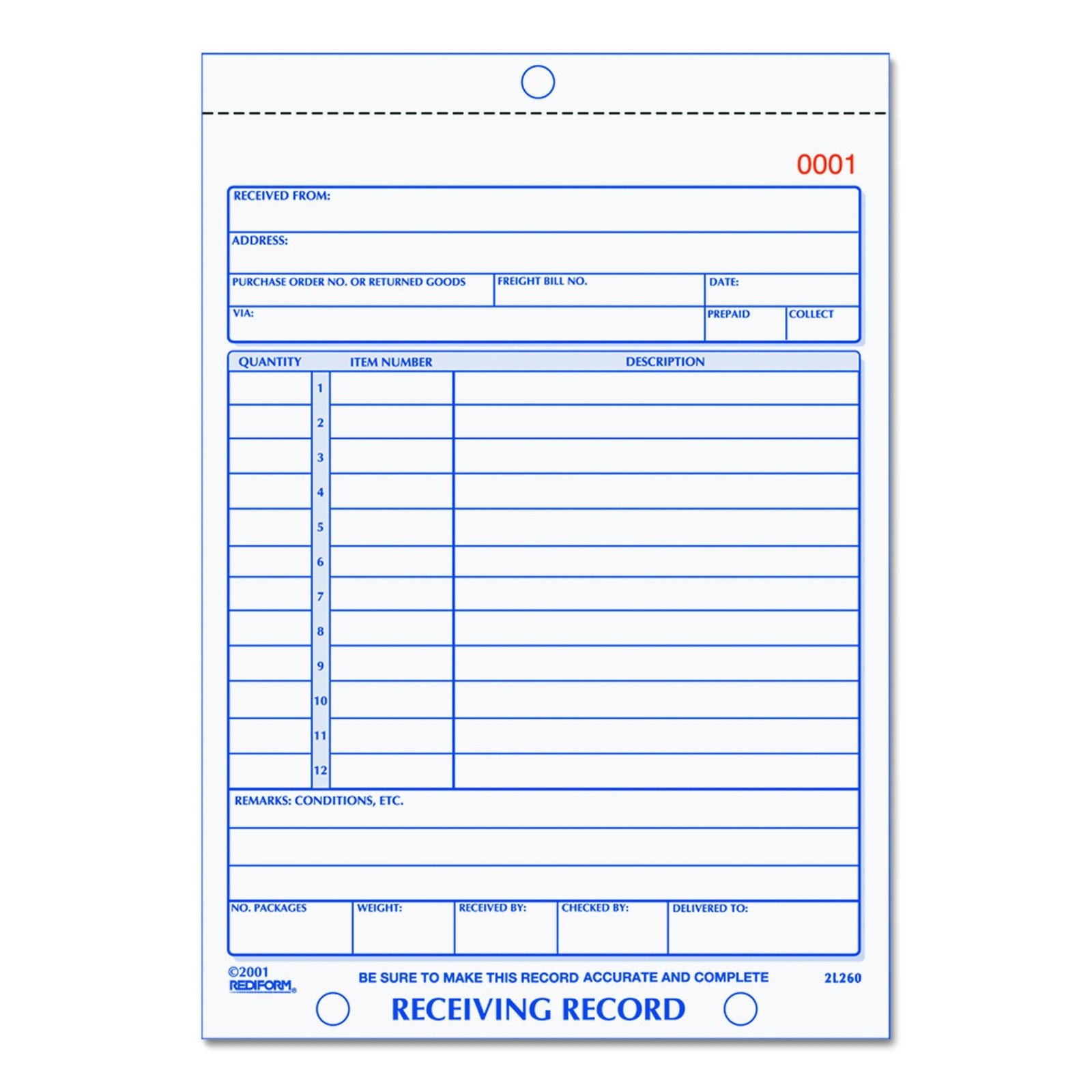 Rediform Receiving Record, Carbonless Triplicate, 5 1/2 In X 7 7/8 In, Pink