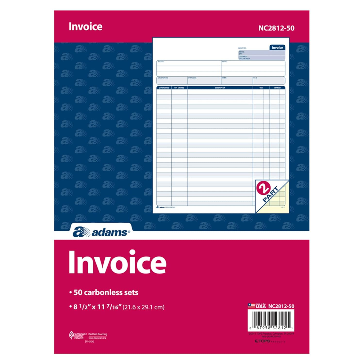 Adams Invoice Sets, 2-Part Carbonless, 8-1/2″ X 11-7/16″, 50 Sets per Pack (NC28