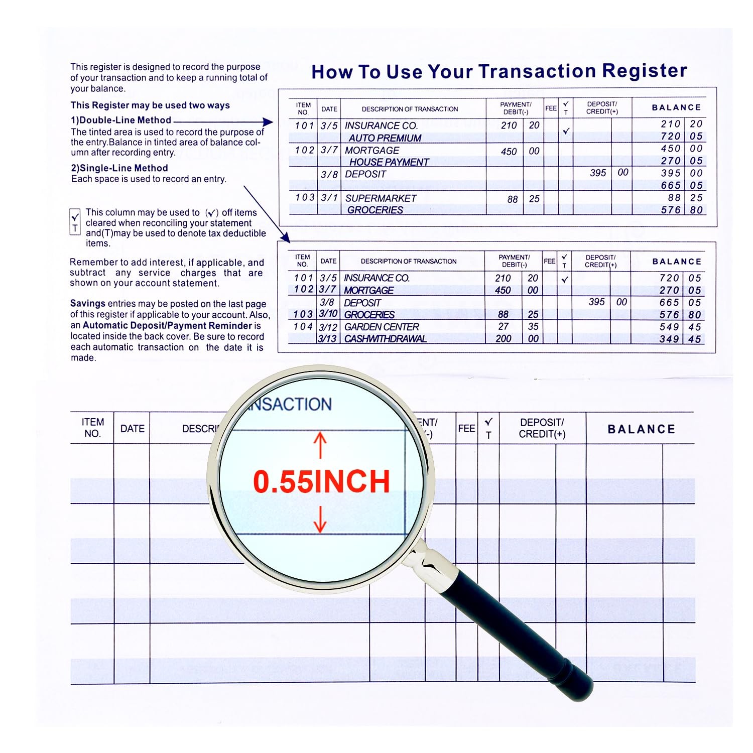 Larger Lines 20 Pack Checkbook Register, Check Registers for Personal 20PCS