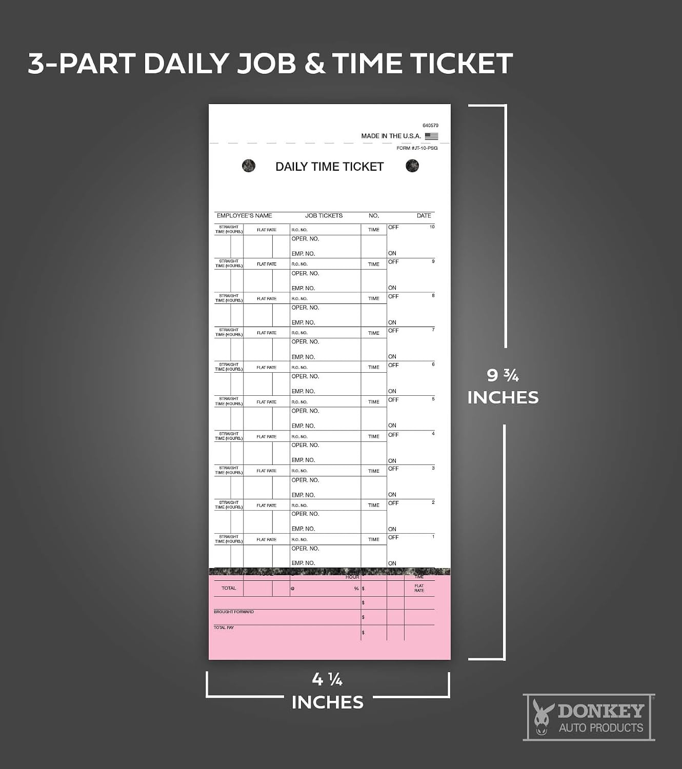 Daily Time and Job Ticket – 10 Labels per Sheet (3-Part) (Form JT-10-PSG) (500 p