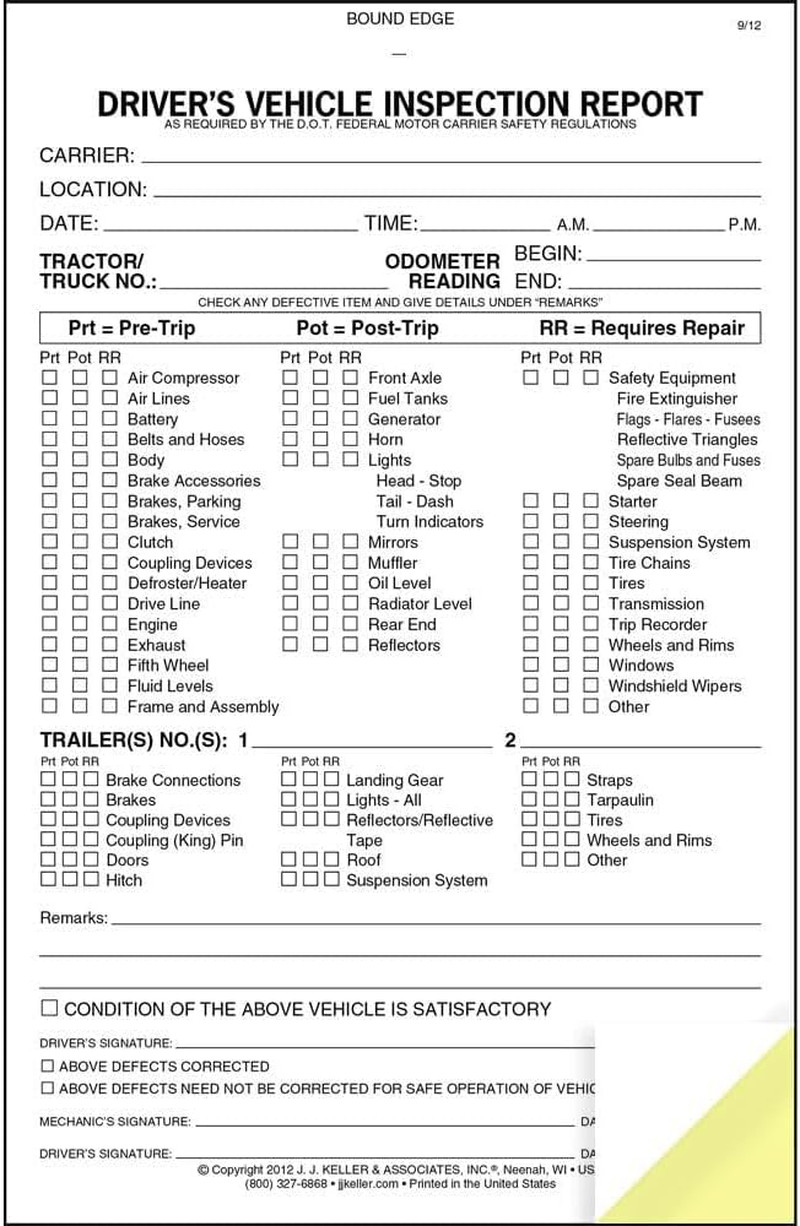 Drivers Vehicle Inspection Report Book Pre Post Trip DVIR 2 Ply Carbonless 5Pk