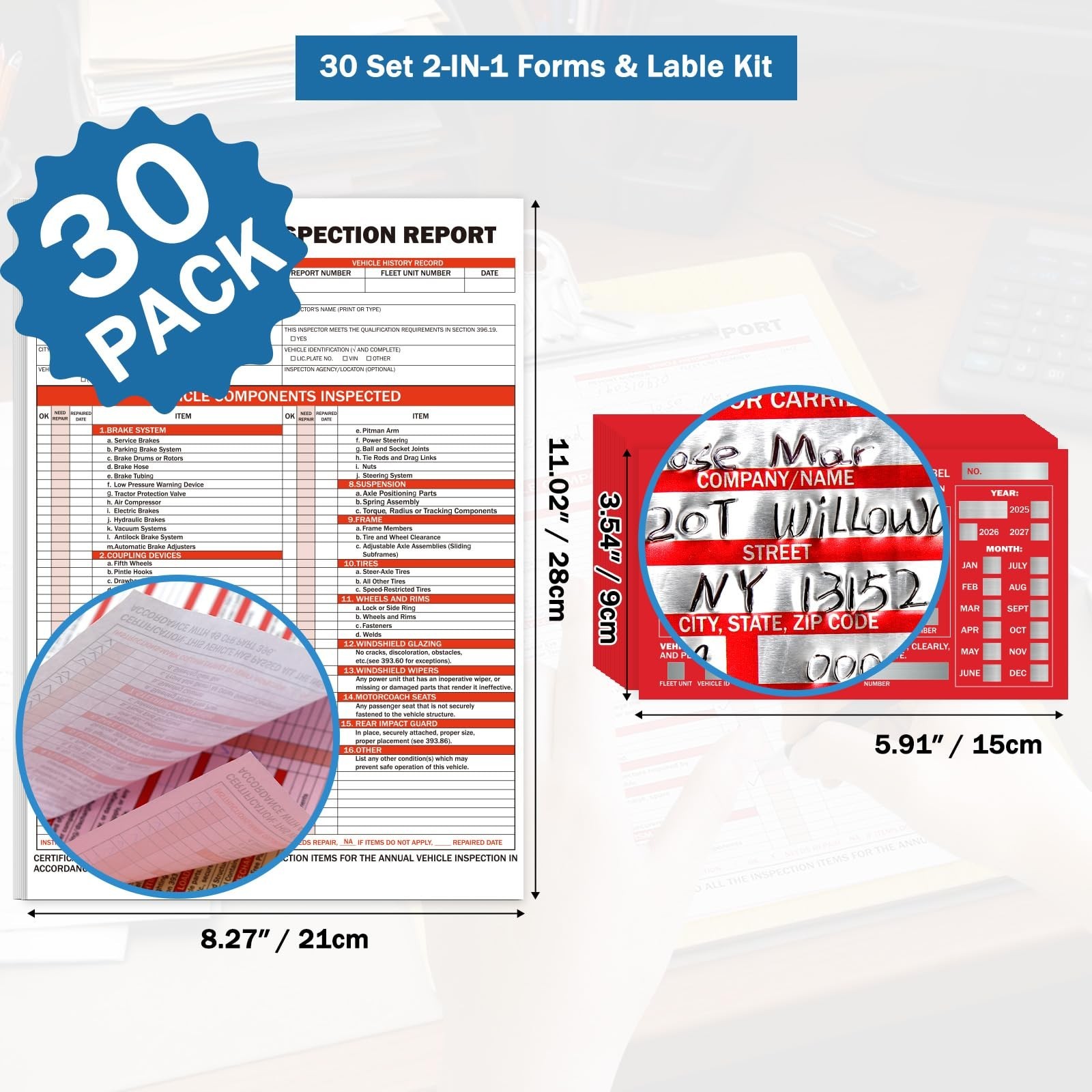 2 in 1 Organization Kit 30 Pack Carbonless Forms with Hardboard and Red Aluminum