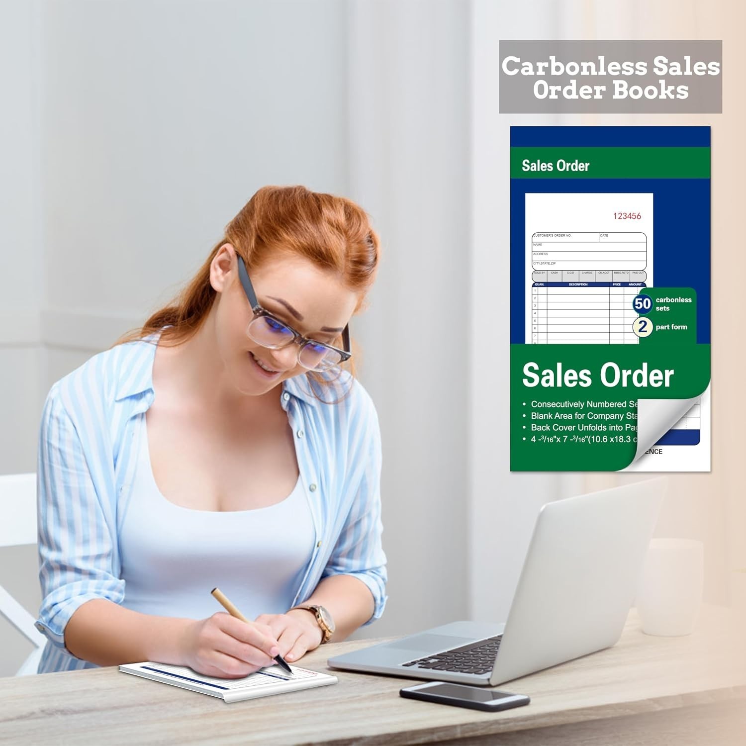 2-Pack Carbonless Sales Order Books – 4-3/16 x 7-3/16 Inches, Durable & Portable