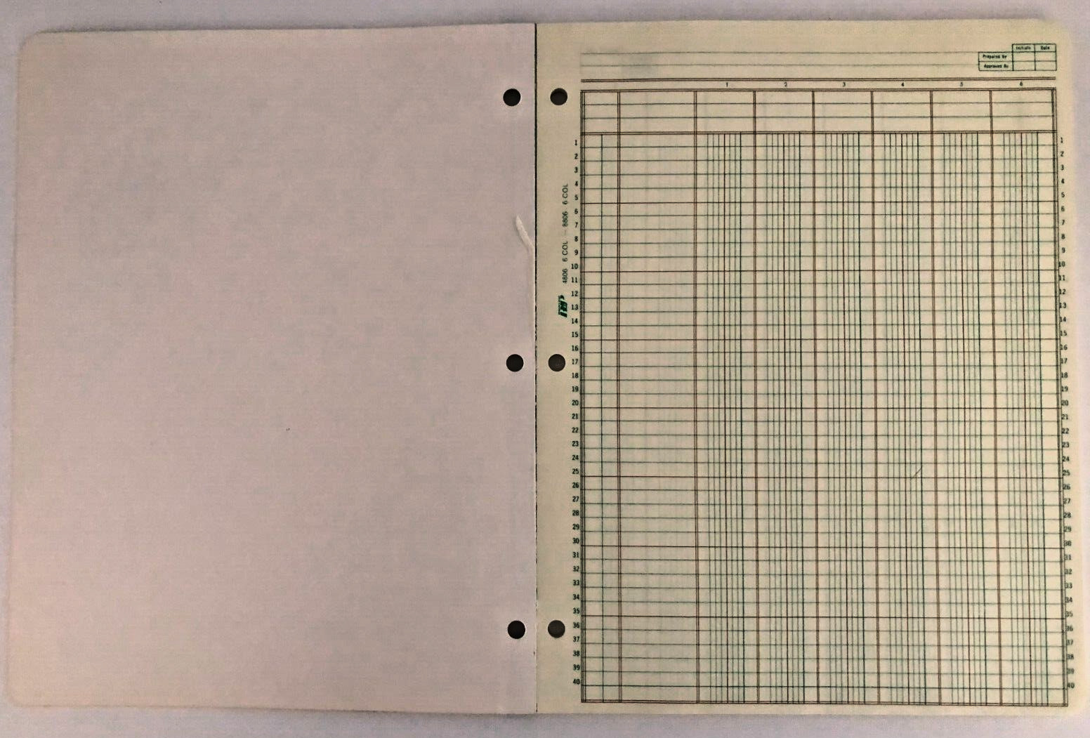 Vtg Boorum Columnar Acctg Work Sheet Pad 6 Column 8806 50 Sheets Blank Green Pgs