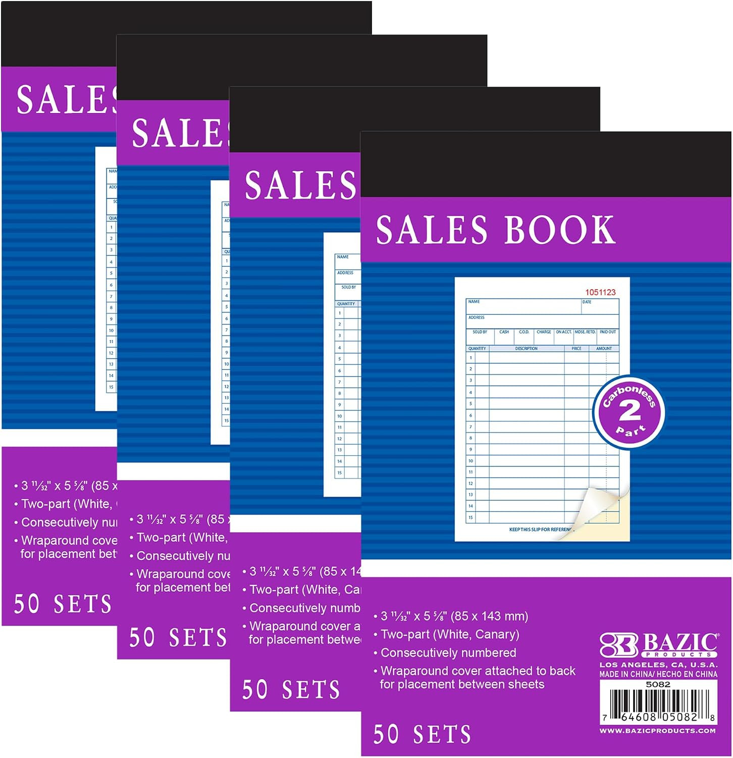 General Purpose Sales Book, 50 Sets, 4-Pack | 50 Numbered 2-Part