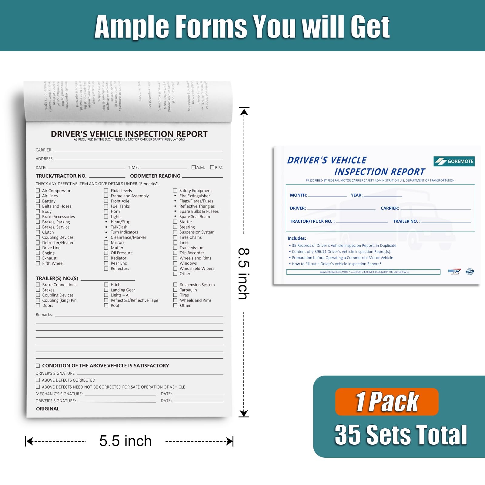 Detailed Driver’s Vehicle Inspection Report, Daily Pre Trip Book…