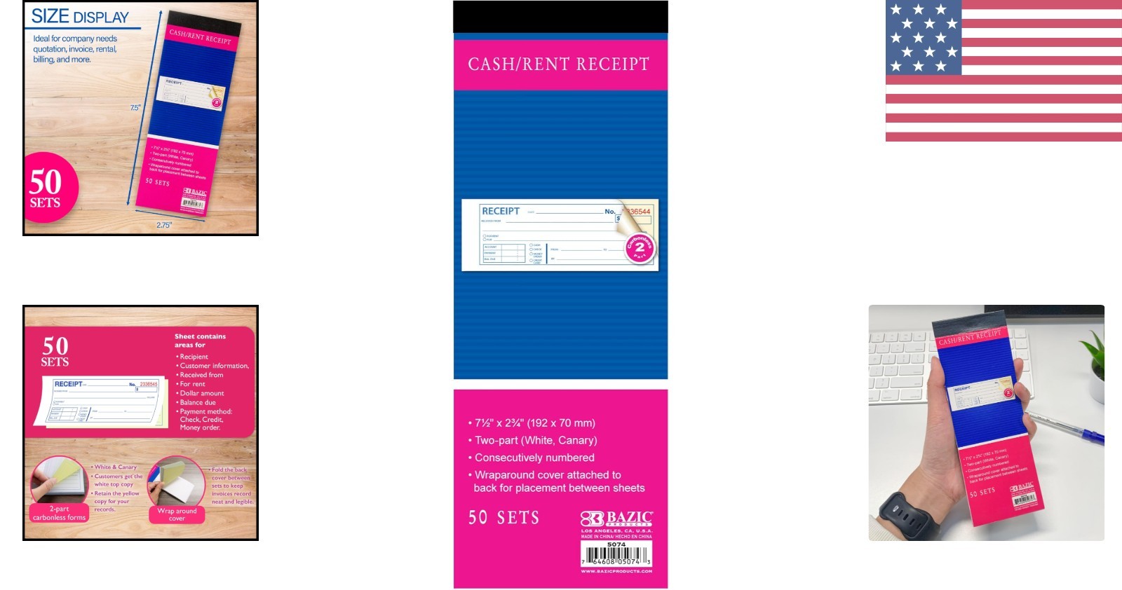 Portable 2-Part Carbonless Receipt Book: 50 Sets for Efficient Record Keeping