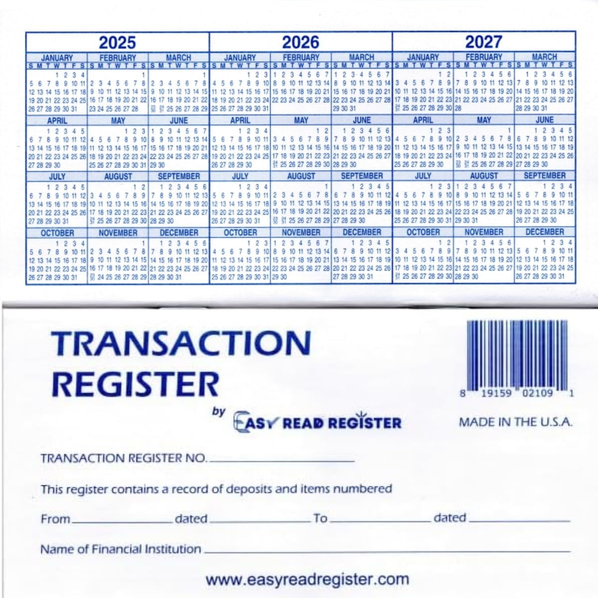 Easy Read Register 12 Check registers for Personal 6×3 inches, White