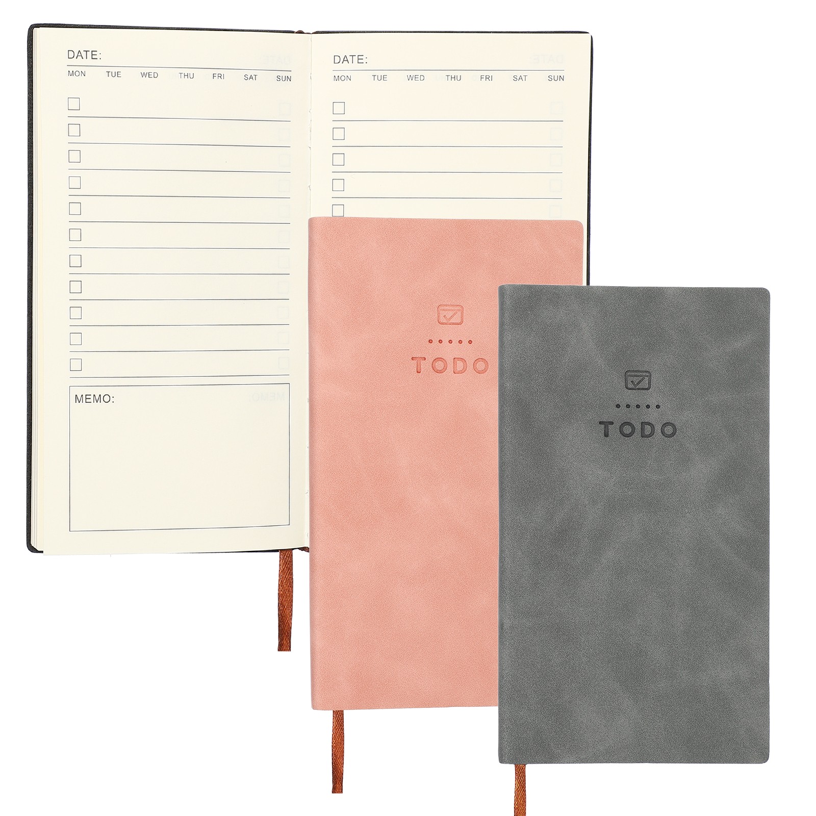 2Pcs to Do Notebook, A6 6.8 x 3.7″ Daily Planner Notebook, Pink/Grey