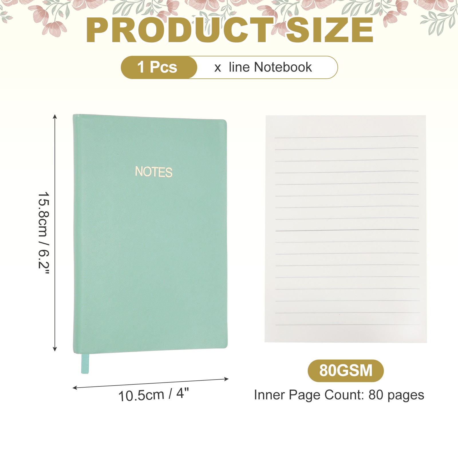 Line Notebook, C6 Pocket Journal Notebook, Light Green