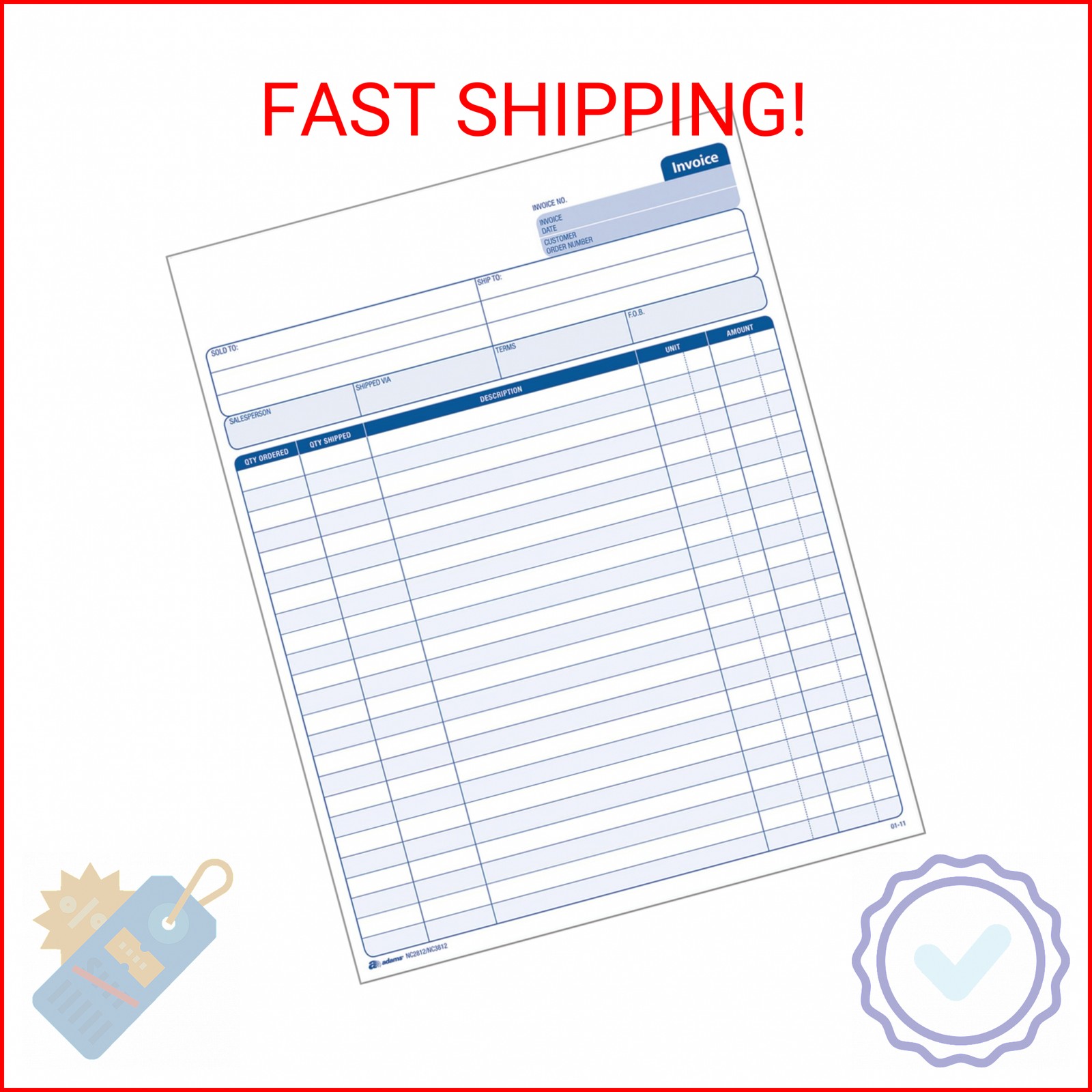 Adams Invoice Sets, 2-Part Carbonless, 8-1/2″ x 11-7/16″, 50 Sets per Pack (NC28