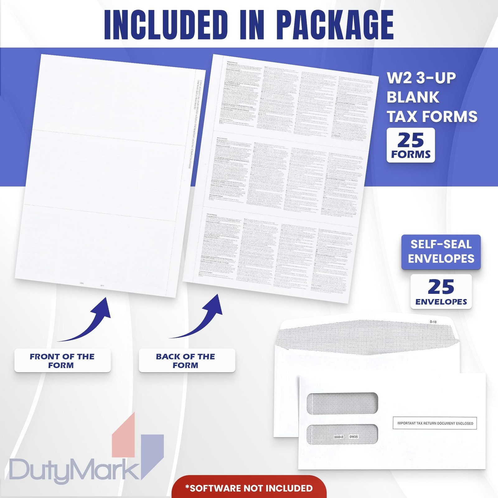 W2 Forms Blank 3 Up Tax Forms 2025 with Envelopes, Perforated Paper With Back