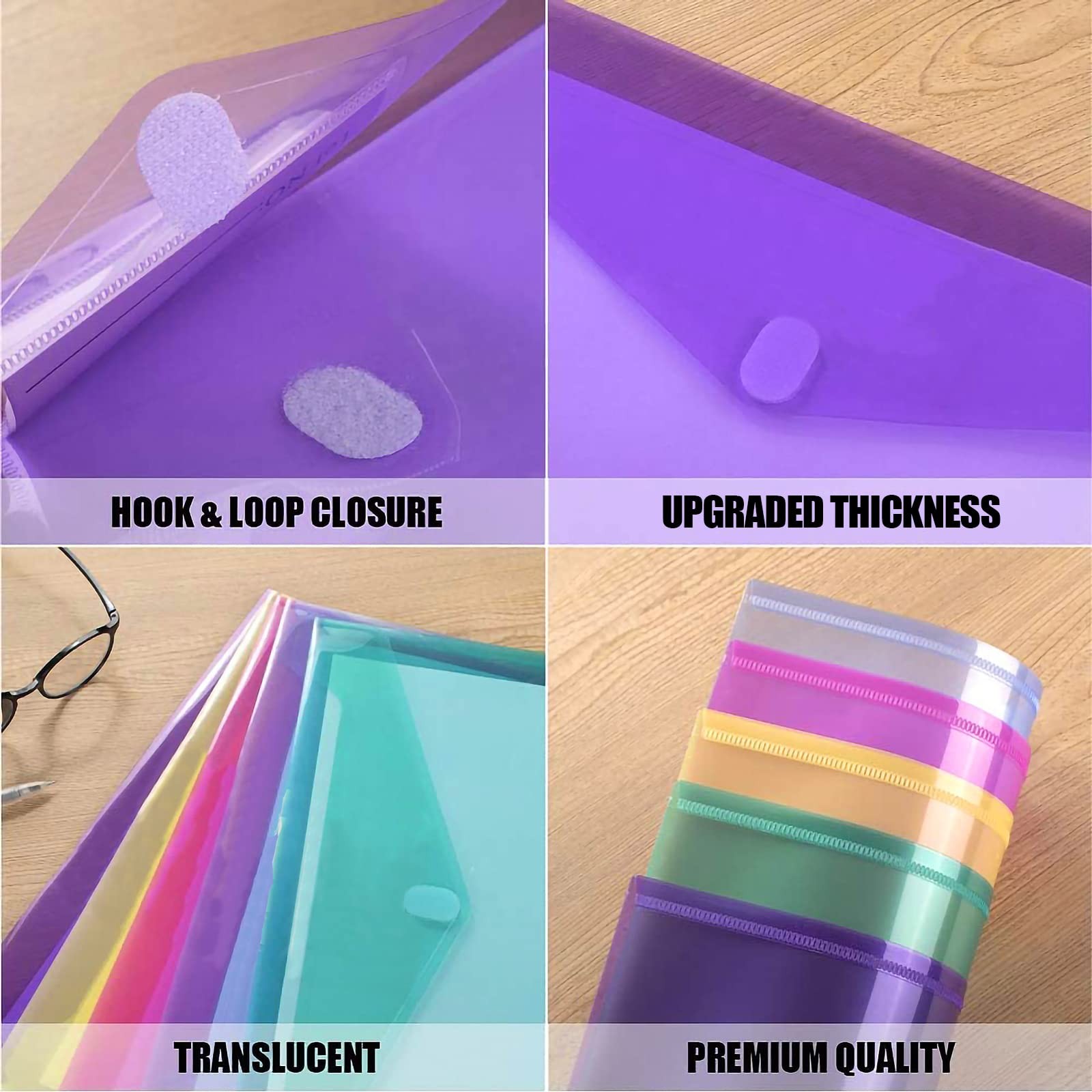 Sooez 12 Pack Plastic Envelopes File letter/a4/legal Sise, Assorted Colored